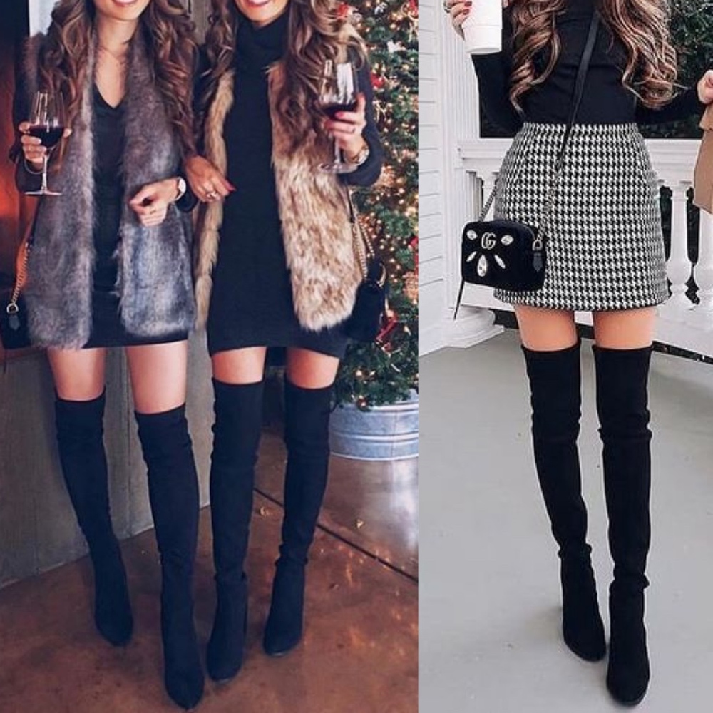 #52 Luxe Black Vegan Suede Lace up Over the Knee Boots - Picture 5 of 5